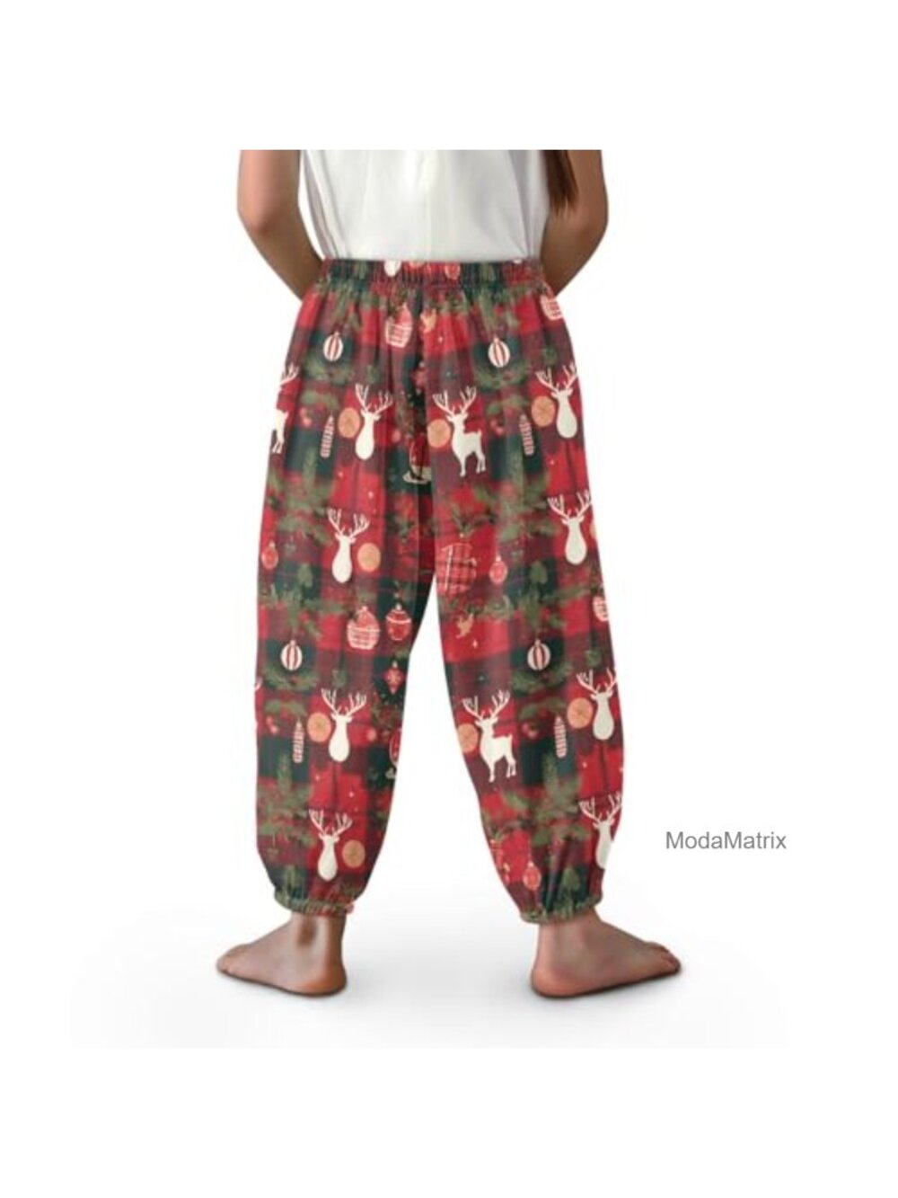 Kids Harem Pants Festive Jogger Trousers Holiday Print Lounge Elastic Bottoms - Picture 2 of 5